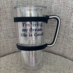 Tervis 24oz New clear insulated tumbler black  removable handle Life is Good